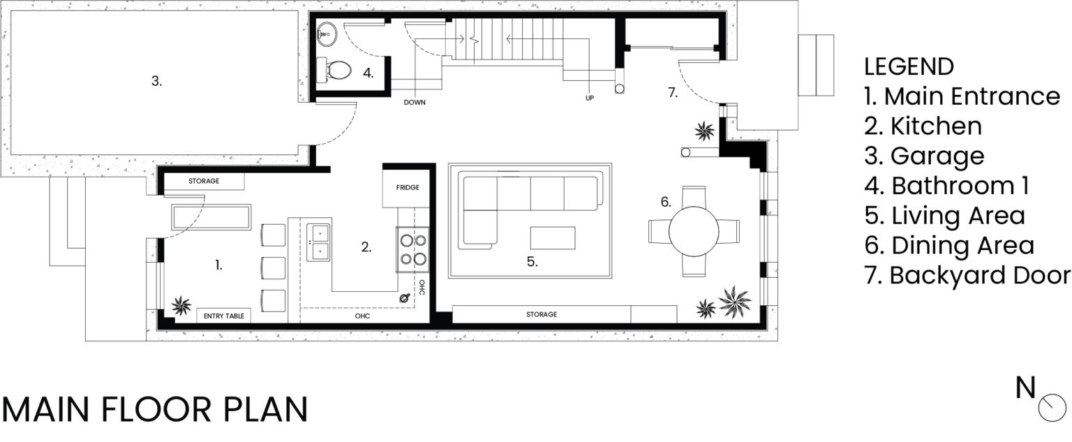 Main floor plan of Mowat townhouse