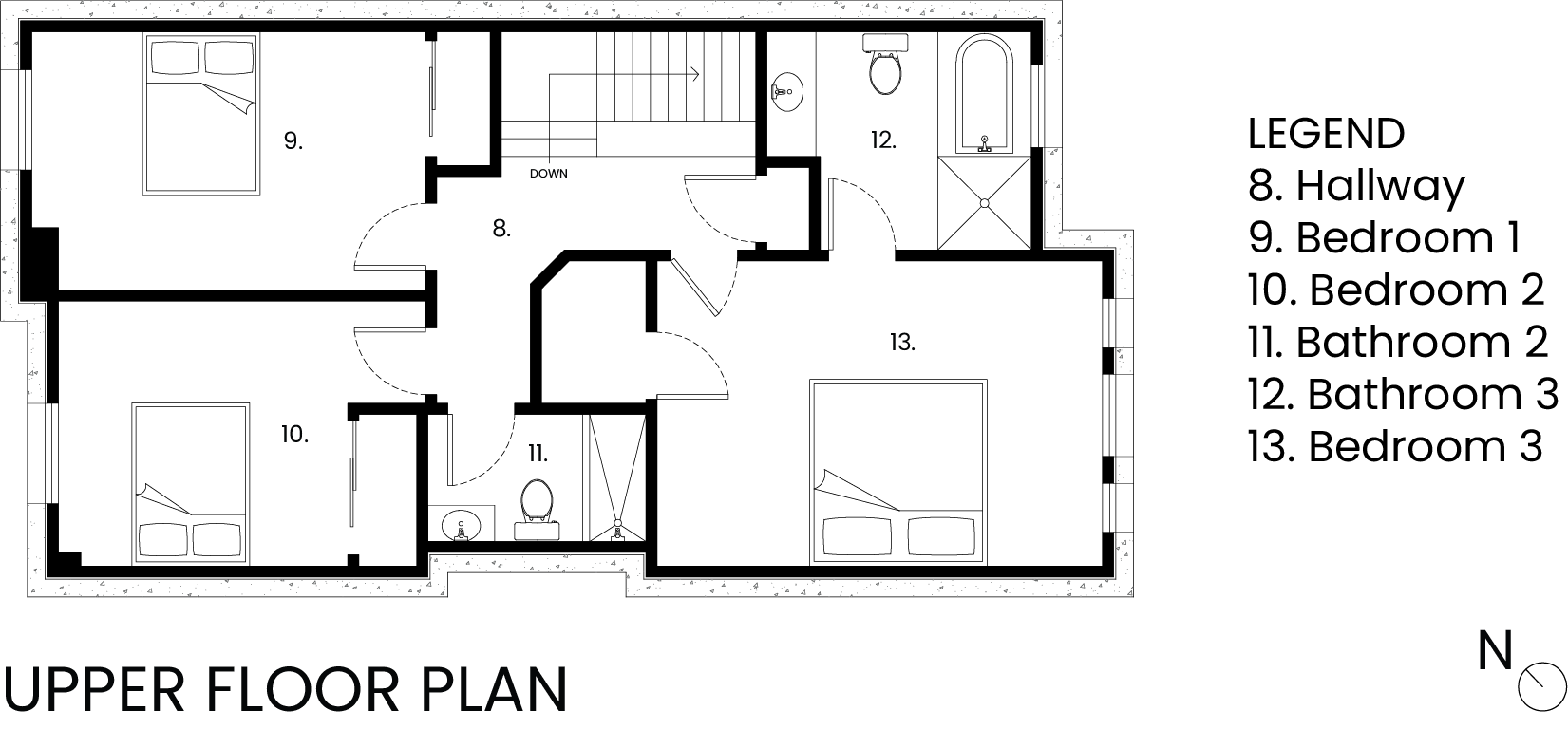 Upper floor plan of Mowat townhouse